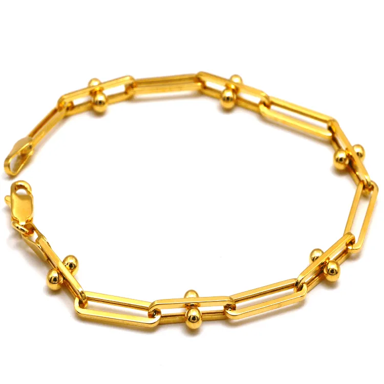 Real Gold GZTF Beads Paper Clip Chain Bracelet 8581 (18 C.M) BR1576