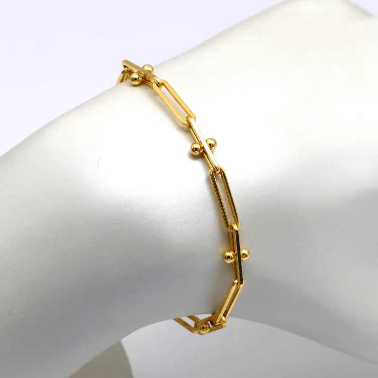 Real Gold GZTF Beads Paper Clip Chain Bracelet 8581 (18 C.M) BR1576