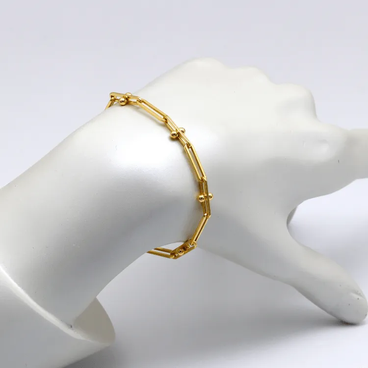 Real Gold GZTF Beads Paper Clip Chain Bracelet 8581 (18 C.M) BR1576