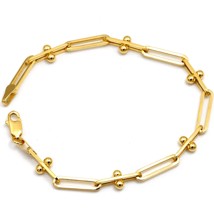 Real Gold GZTF Beads Paper Clip Chain Bracelet 8581 (18 C.M) BR1576