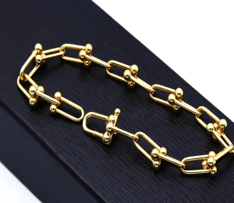 Real Gold GZTF Hardware With Real TF Lock Solid Chain Bracelet 0372 (19 C.M) BR1467