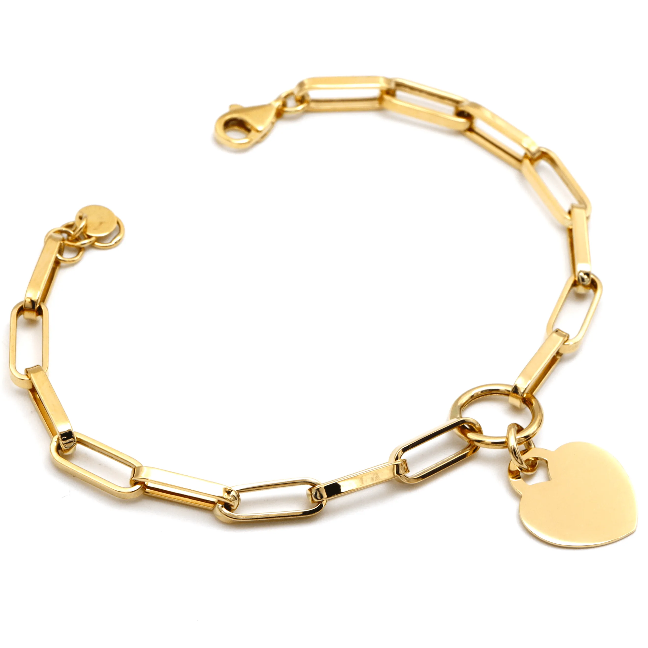 Real Gold Thick Paper Clip Dangler Heart Luxury Adjustable Size Bracelet (19 C.M) 1405 BR1573