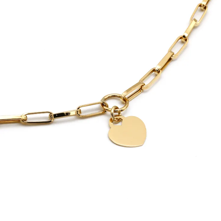 Real Gold Thick Paper Clip Dangler Heart Luxury Adjustable Size Bracelet (19 C.M) 1405 BR1573