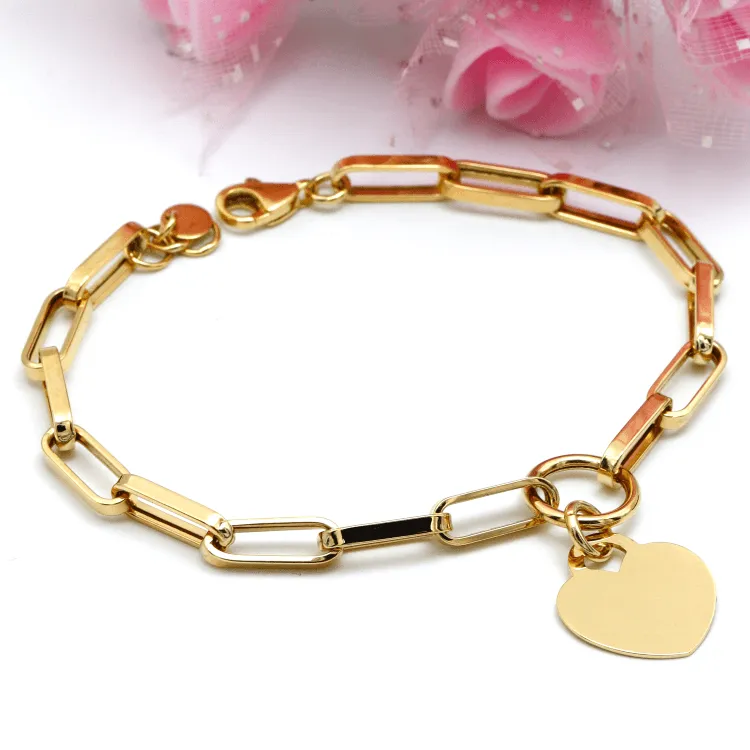 Real Gold Thick Paper Clip Dangler Heart Luxury Adjustable Size Bracelet (19 C.M) 1405 BR1573