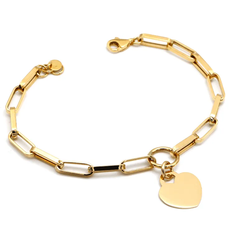 Real Gold Thick Paper Clip Dangler Heart Luxury Adjustable Size Bracelet (19 C.M) 1405 BR1573