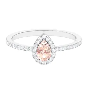 Real Morganite Classic Engagement Ring With Diamond Halo