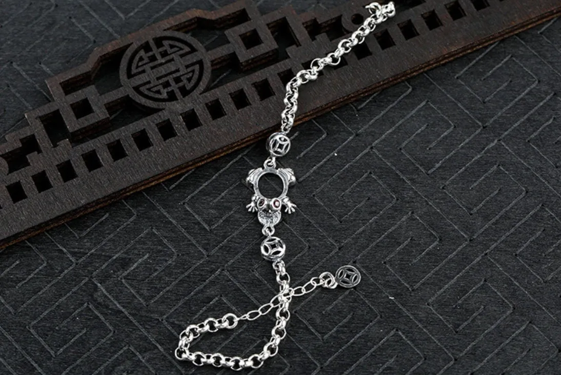 Retro Frog Oval Cup Chain Mount Bracelet Setting Sterling Silver Antique Fine 925 8x9mm For One Stone Bead No Prongs DIY Jewelry Wholesale