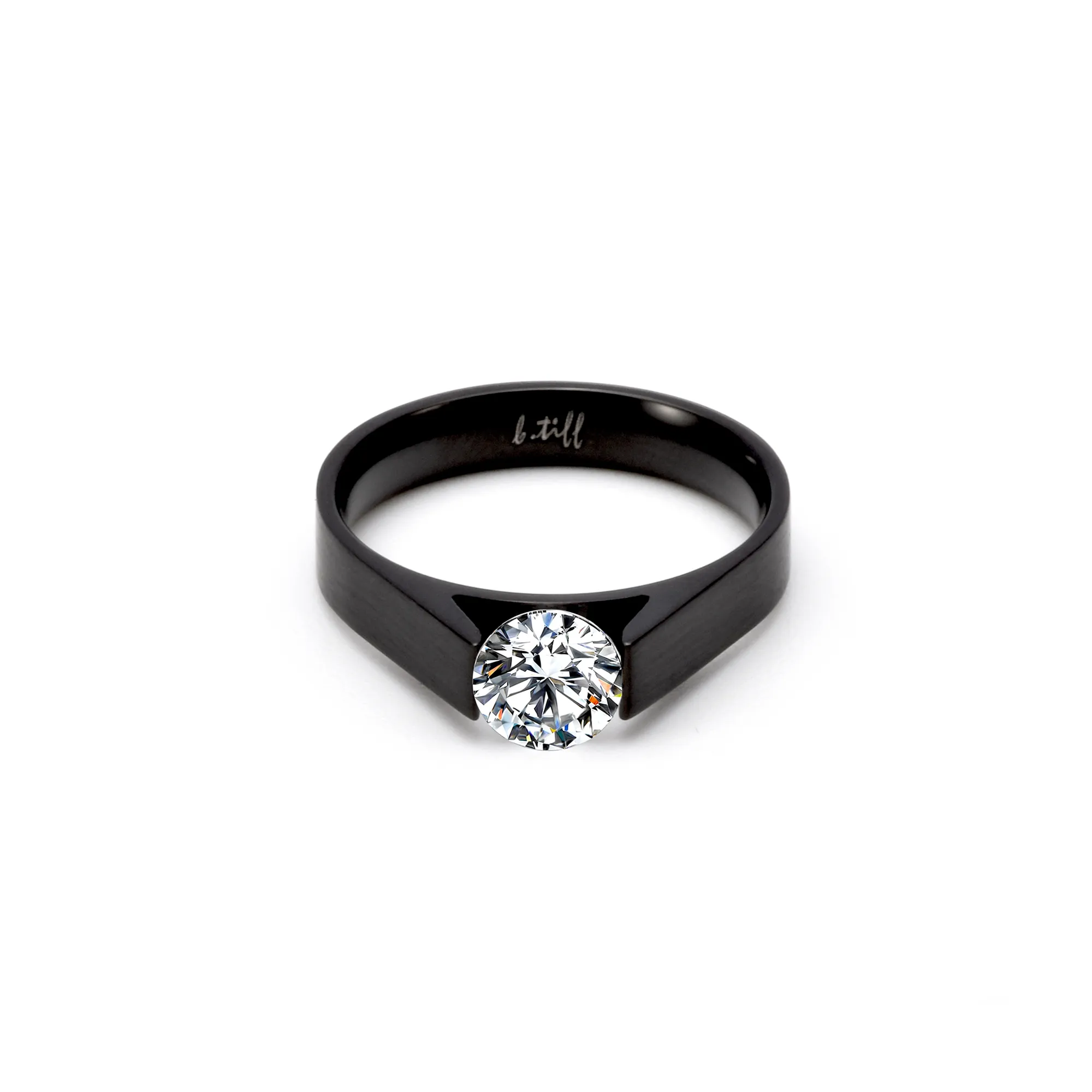 RG096B B.Tiff .75 ct Black Anodized Stainless Steel Round Solitaire Engagement Ring