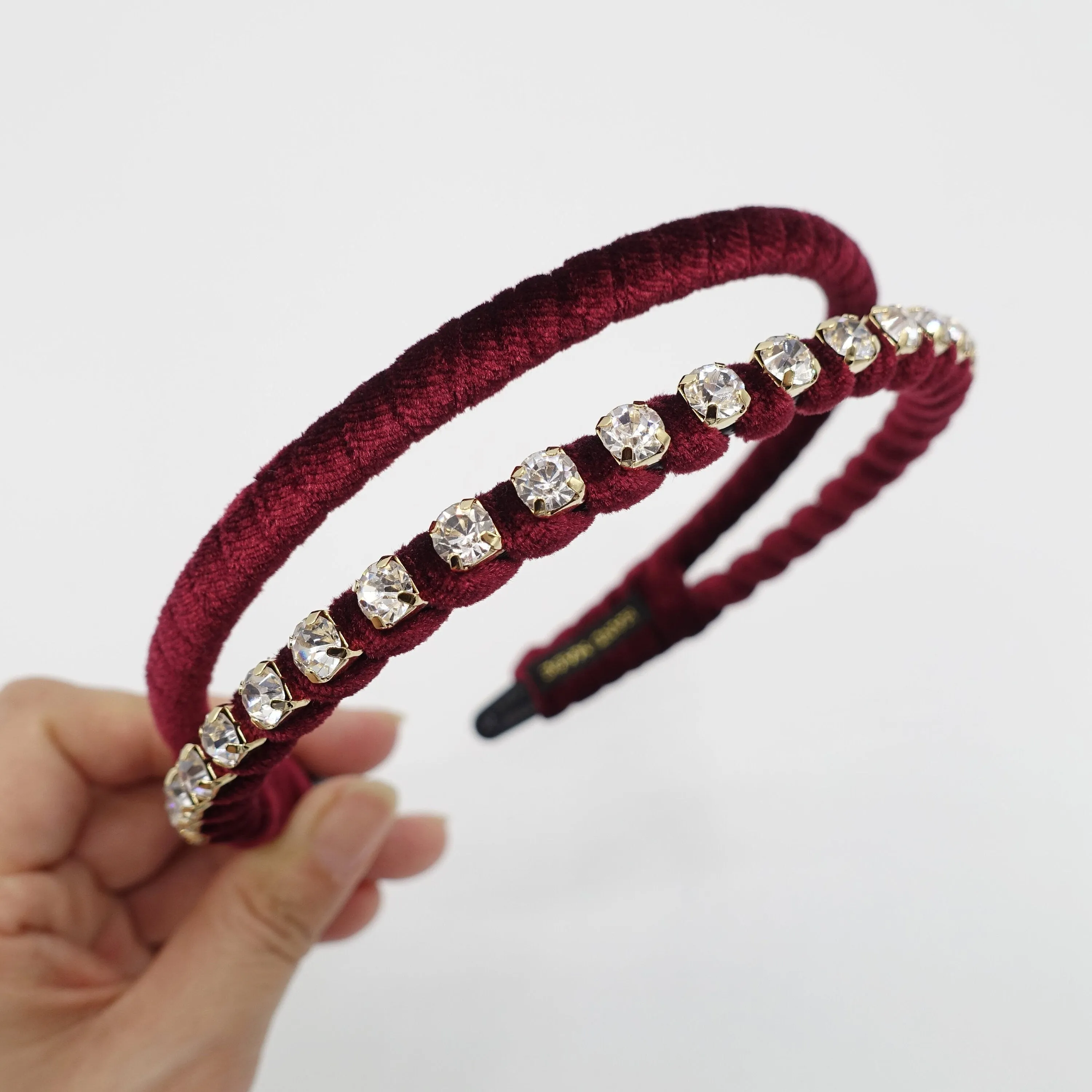 rhinestone embellished double headband velvet wrap hairband stylish women hair accessory