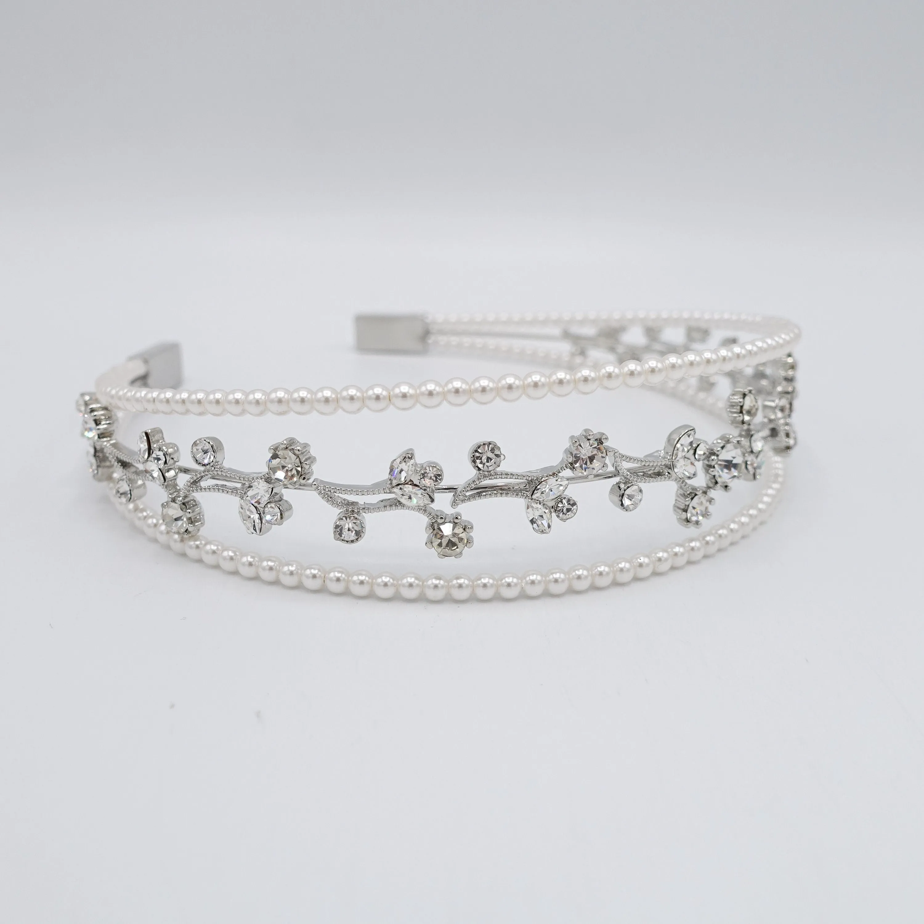 rhinestone flower branch triple headband pearl hairband for women