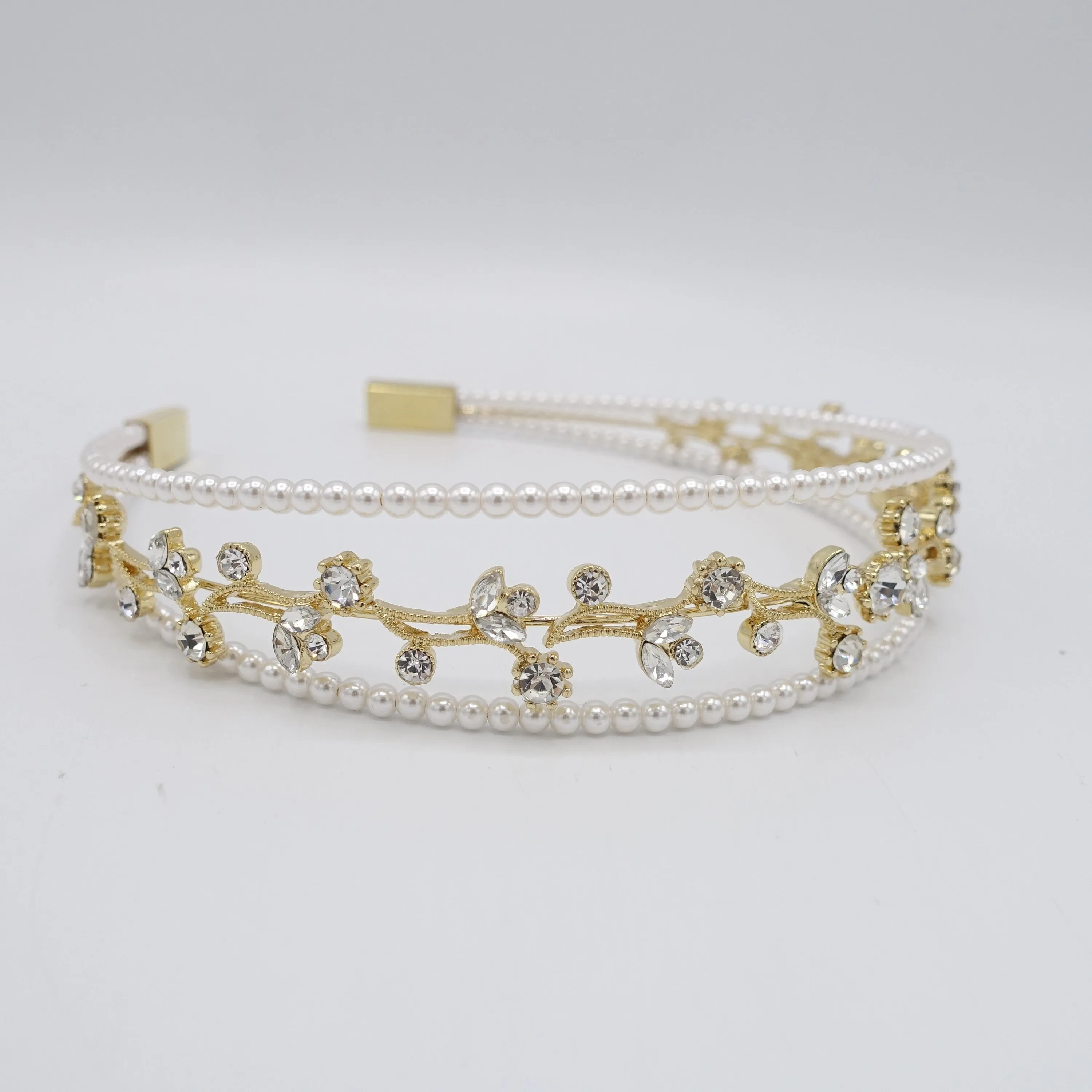 rhinestone flower branch triple headband pearl hairband for women