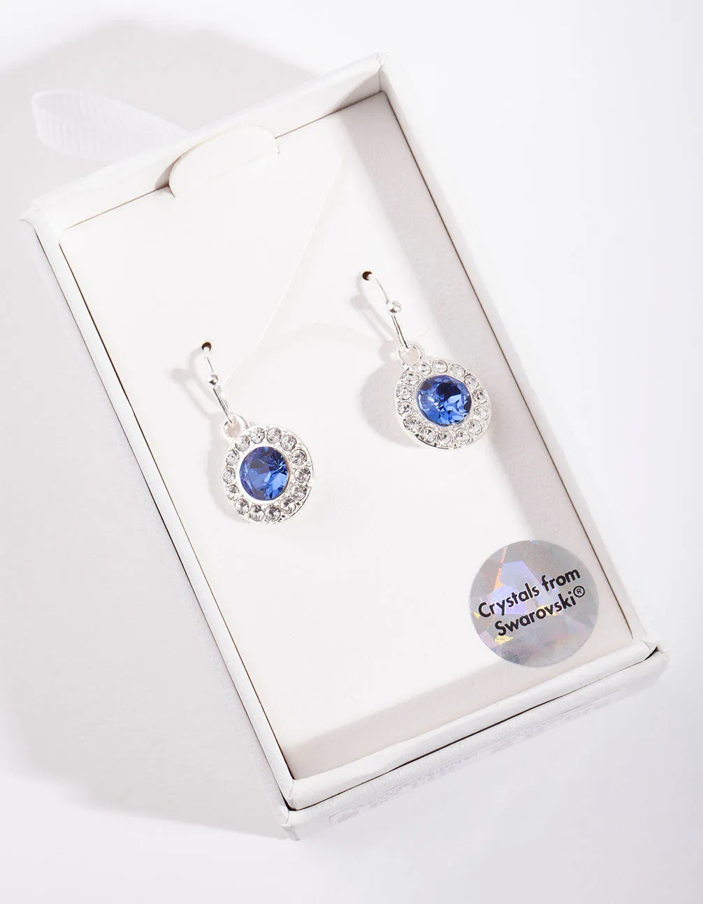 Rhodium Swarovski Sapphire Round Earring