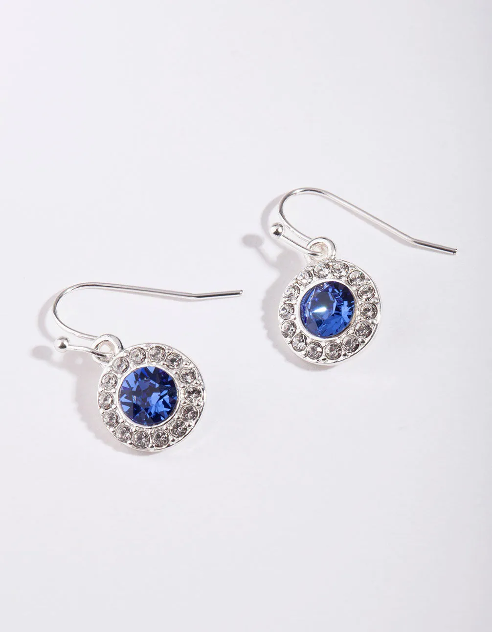 Rhodium Swarovski Sapphire Round Earring