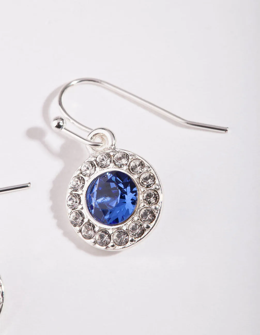 Rhodium Swarovski Sapphire Round Earring