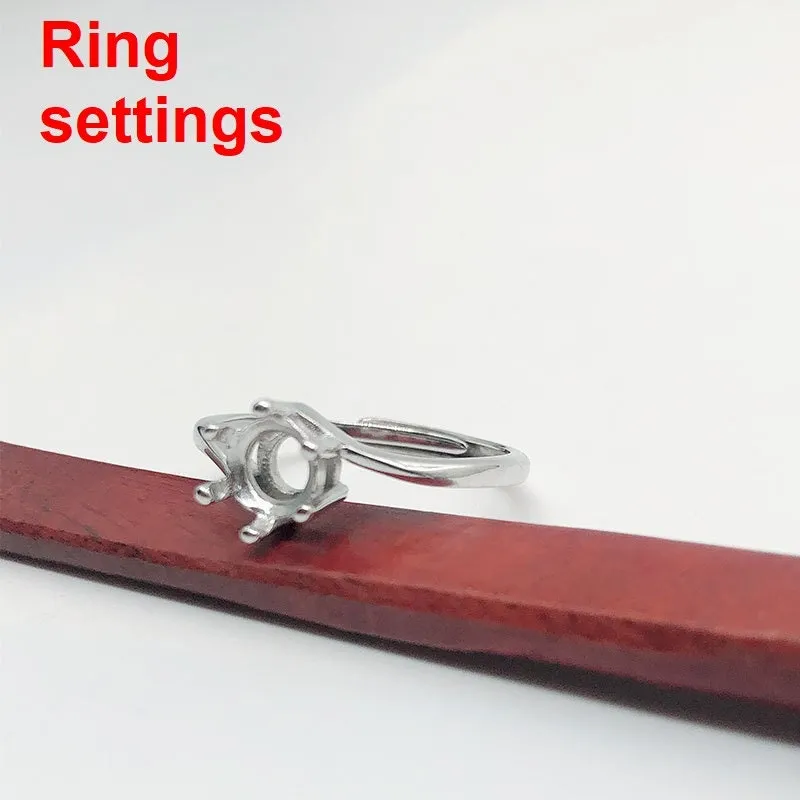 Ring Setting Blank 6.5mm 1pc 925 Sterling Silver Adjustable for 1 Round Shape Faceted Stone 6 Prongs Love Theme Wholesale Available