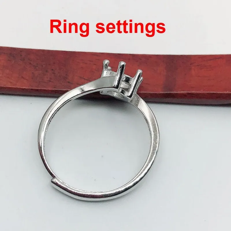 Ring Setting Blank 6.5mm 1pc 925 Sterling Silver Adjustable for 1 Round Shape Faceted Stone 6 Prongs Love Theme Wholesale Available