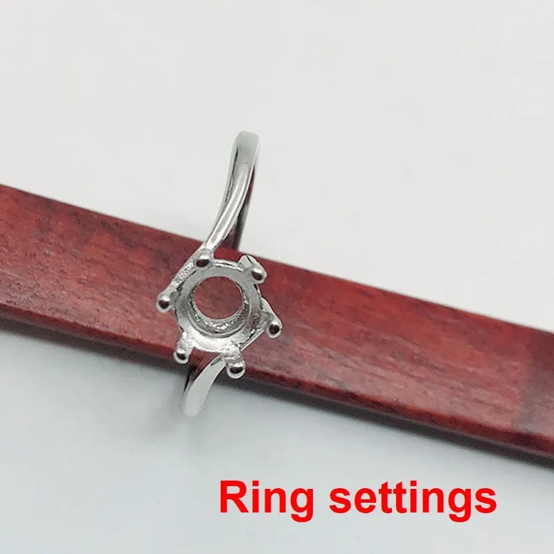 Ring Setting Blank 6.5mm 1pc 925 Sterling Silver Adjustable for 1 Round Shape Faceted Stone 6 Prongs Love Theme Wholesale Available