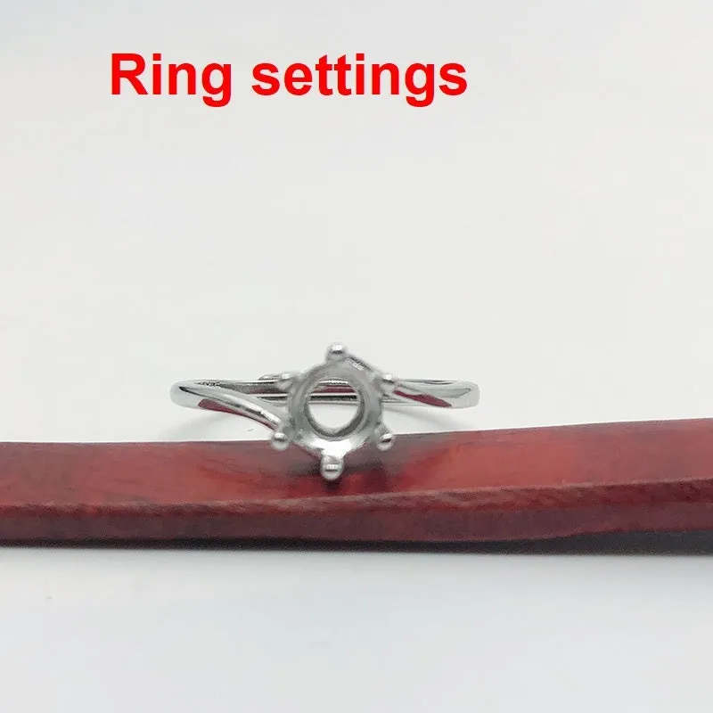 Ring Setting Blank 6.5mm 1pc 925 Sterling Silver Adjustable for 1 Round Shape Faceted Stone 6 Prongs Love Theme Wholesale Available