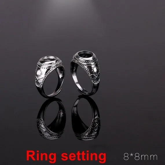 Ring Setting Blank Bezel 8x8mm 1pc 5.9g 925 Sterling Silver Adjustable for 1 Round Shape Cabochon Stone Cameo No Prongs Wholesale Available