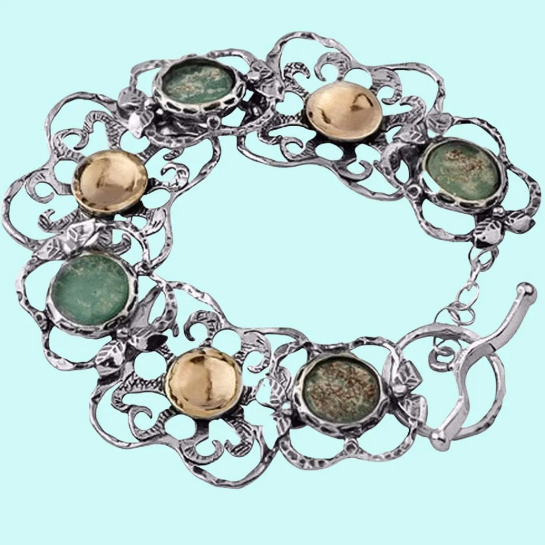 Roman Glass artistic jewelry. silver bracelet goldfilled roman glass bracelet.  verre romain