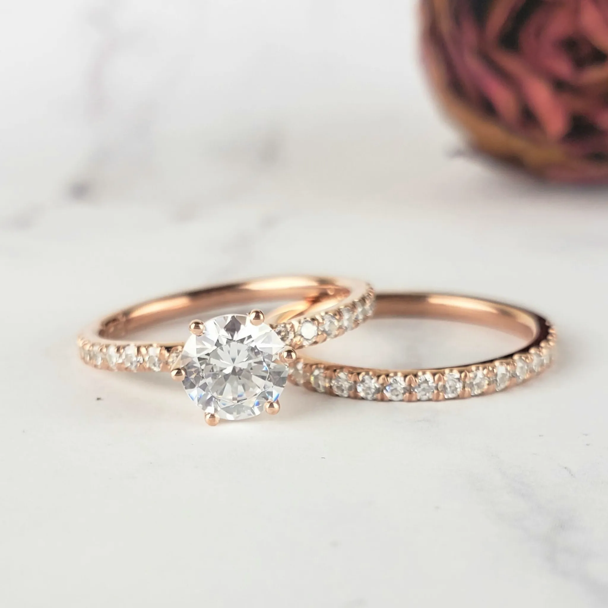 Rose Gold Solitaire Diamond Engagement Ring With Diamond Twisted Band