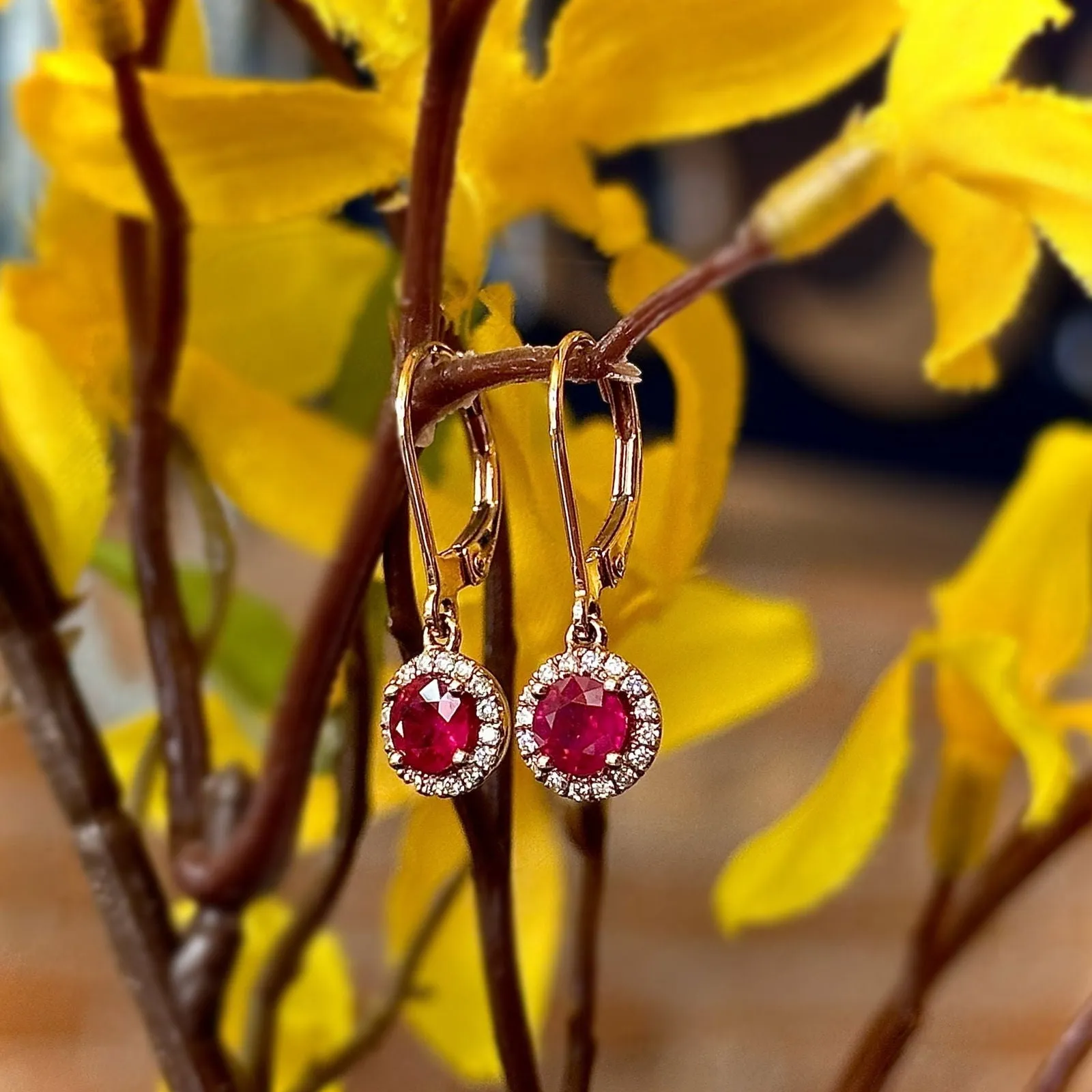 Rosy Ruby Halo Dangles