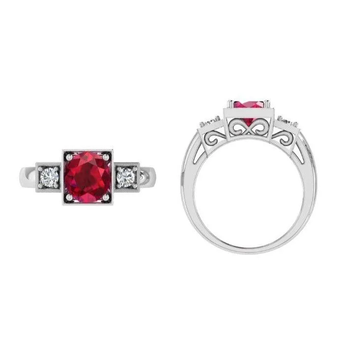 Ruby and Diamond Three Stone Ring