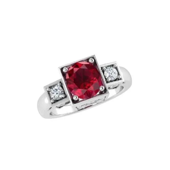 Ruby and Diamond Three Stone Ring