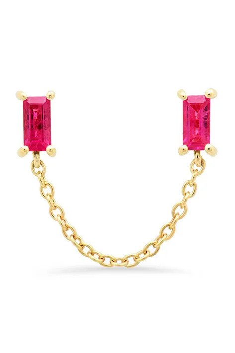 Ruby Baguette Chain Stud