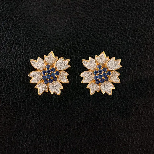 Sapphire & Diamond Estate Flower Earrings