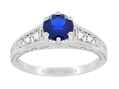 Sapphire and Diamond Filigree Art Deco Engagement Ring in Platinum