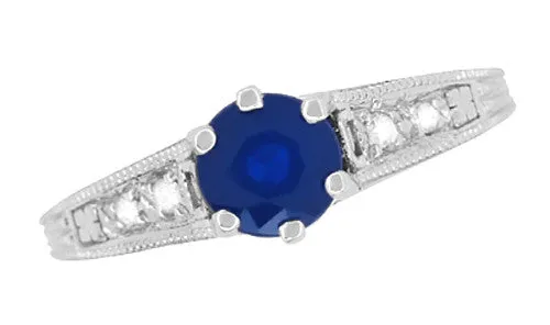 Sapphire and Diamond Filigree Art Deco Engagement Ring in Platinum