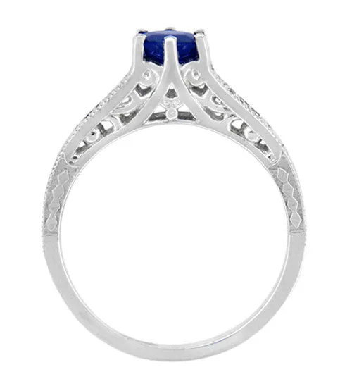 Sapphire and Diamond Filigree Art Deco Engagement Ring in Platinum