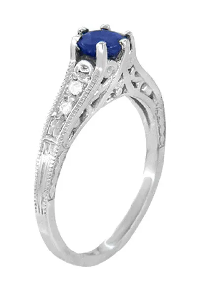 Sapphire and Diamond Filigree Art Deco Engagement Ring in Platinum