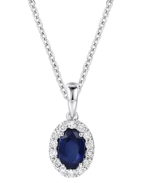 Sapphire Pendant - 10ct White Gold Sapphire & Diamond Cluster Pendant - 784575