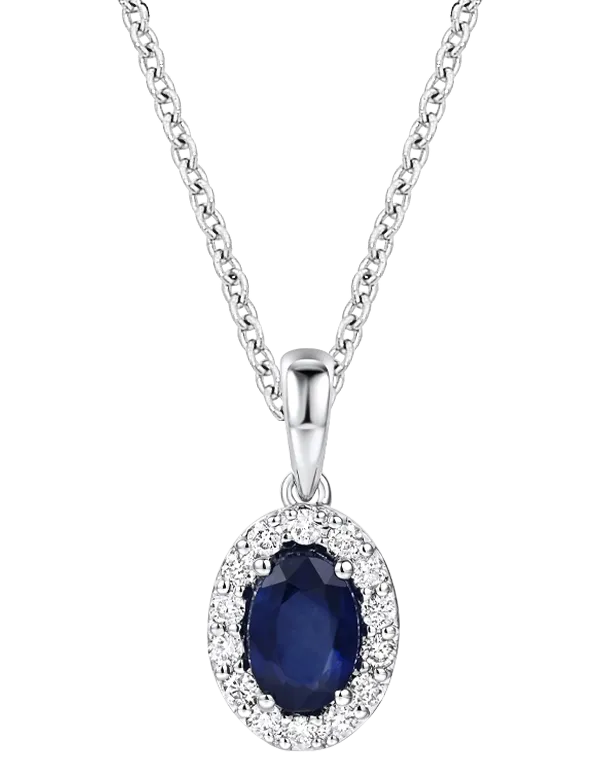 Sapphire Pendant - 10ct White Gold Sapphire & Diamond Cluster Pendant - 784575