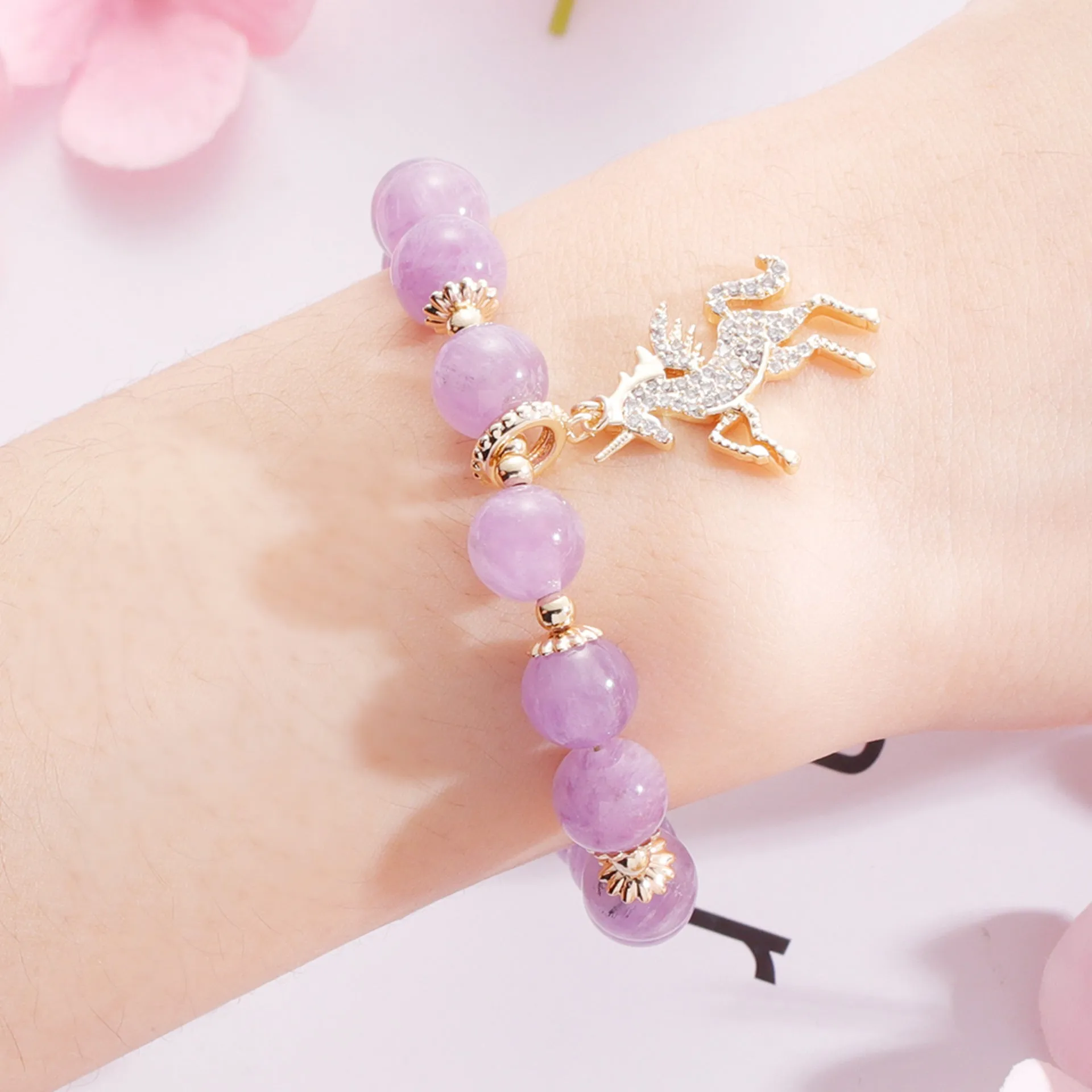 Seeking Wealth and Fortune Crystal Bracelet with Amethyst and Strawberry Crystal