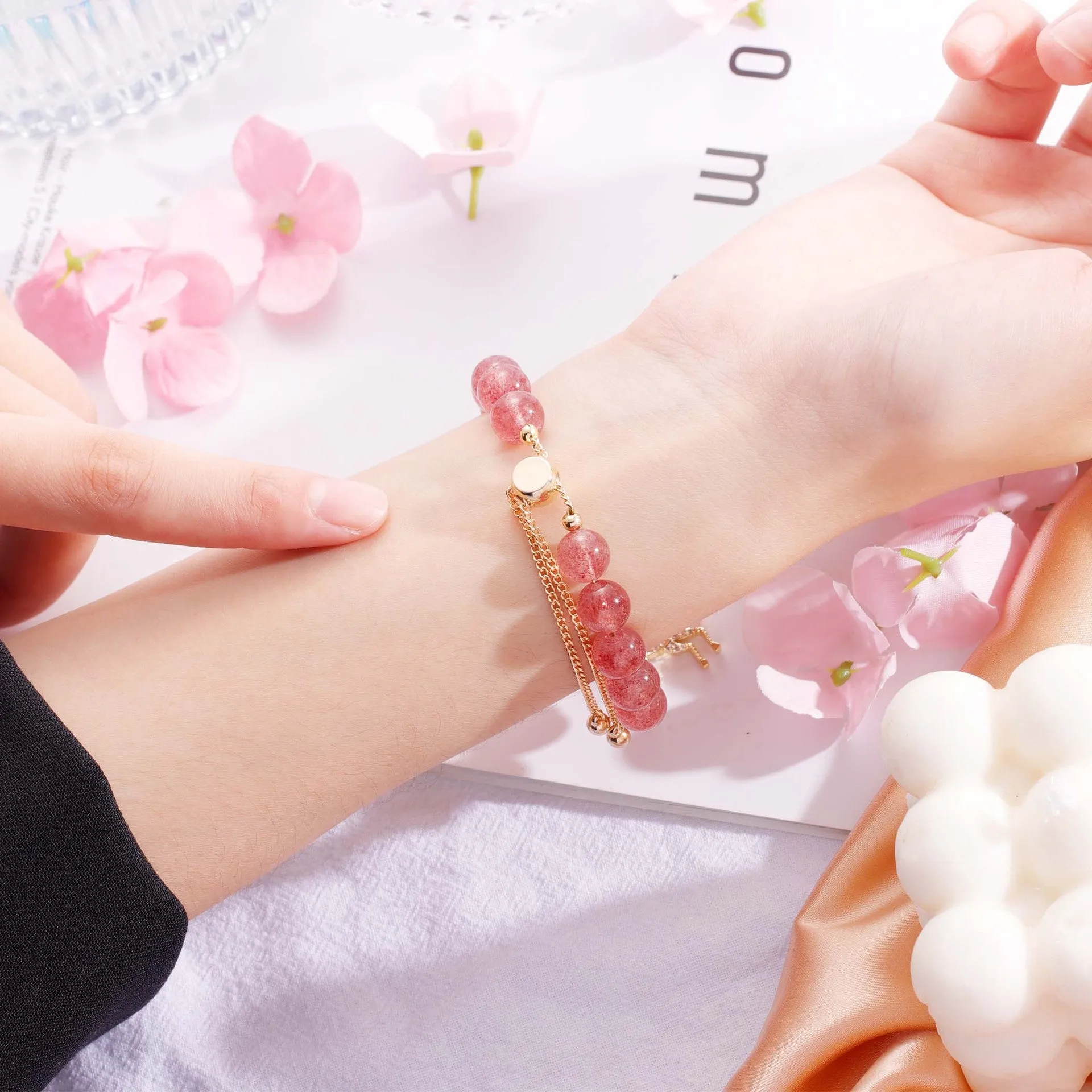 Seeking Wealth and Fortune Crystal Bracelet with Amethyst and Strawberry Crystal