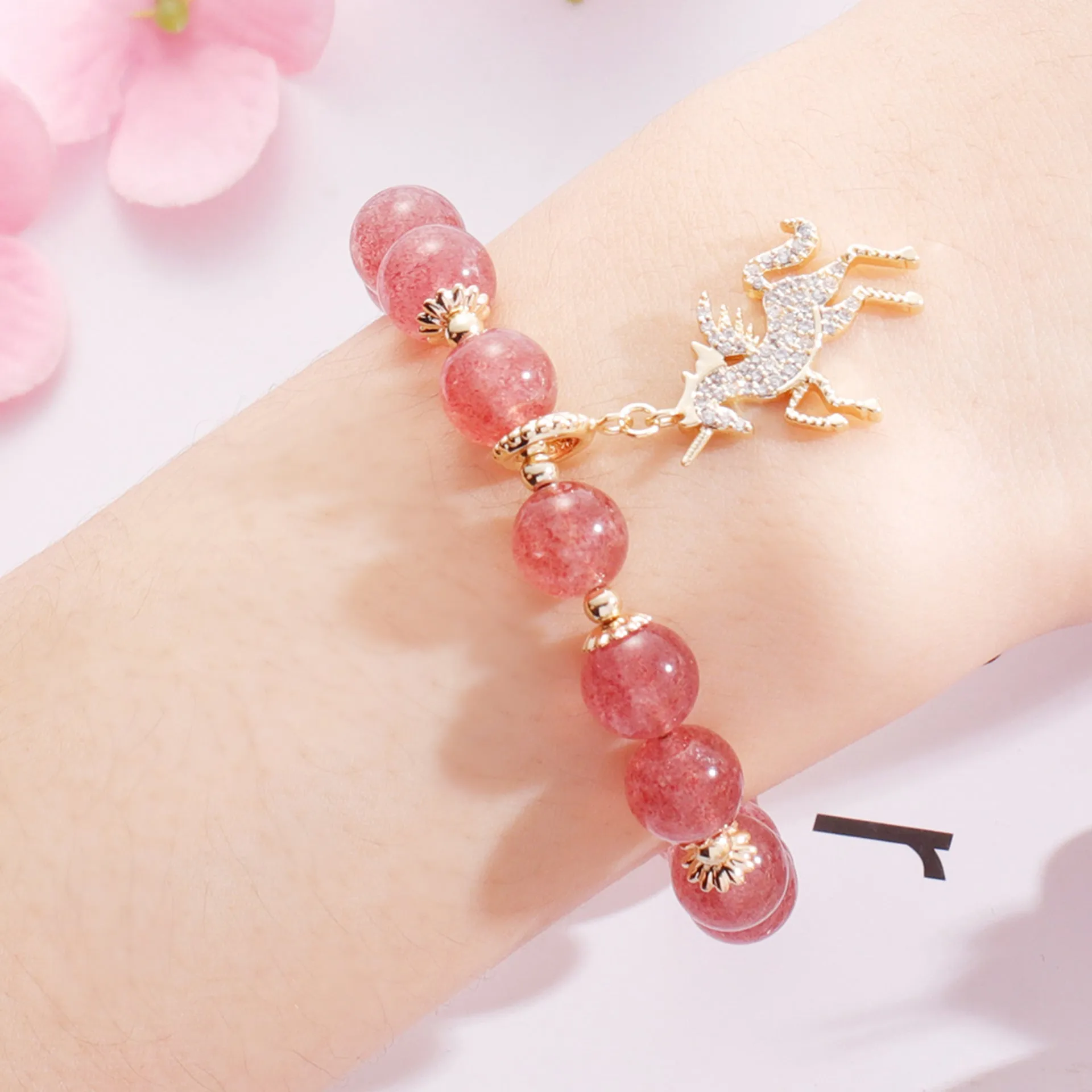 Seeking Wealth and Fortune Crystal Bracelet with Amethyst and Strawberry Crystal