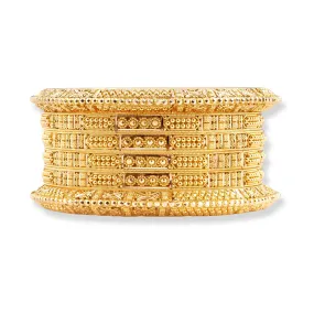 Set of Six 22ct Gold Bangles with Diamond Cut Bead Design and Filigree Work B-8570