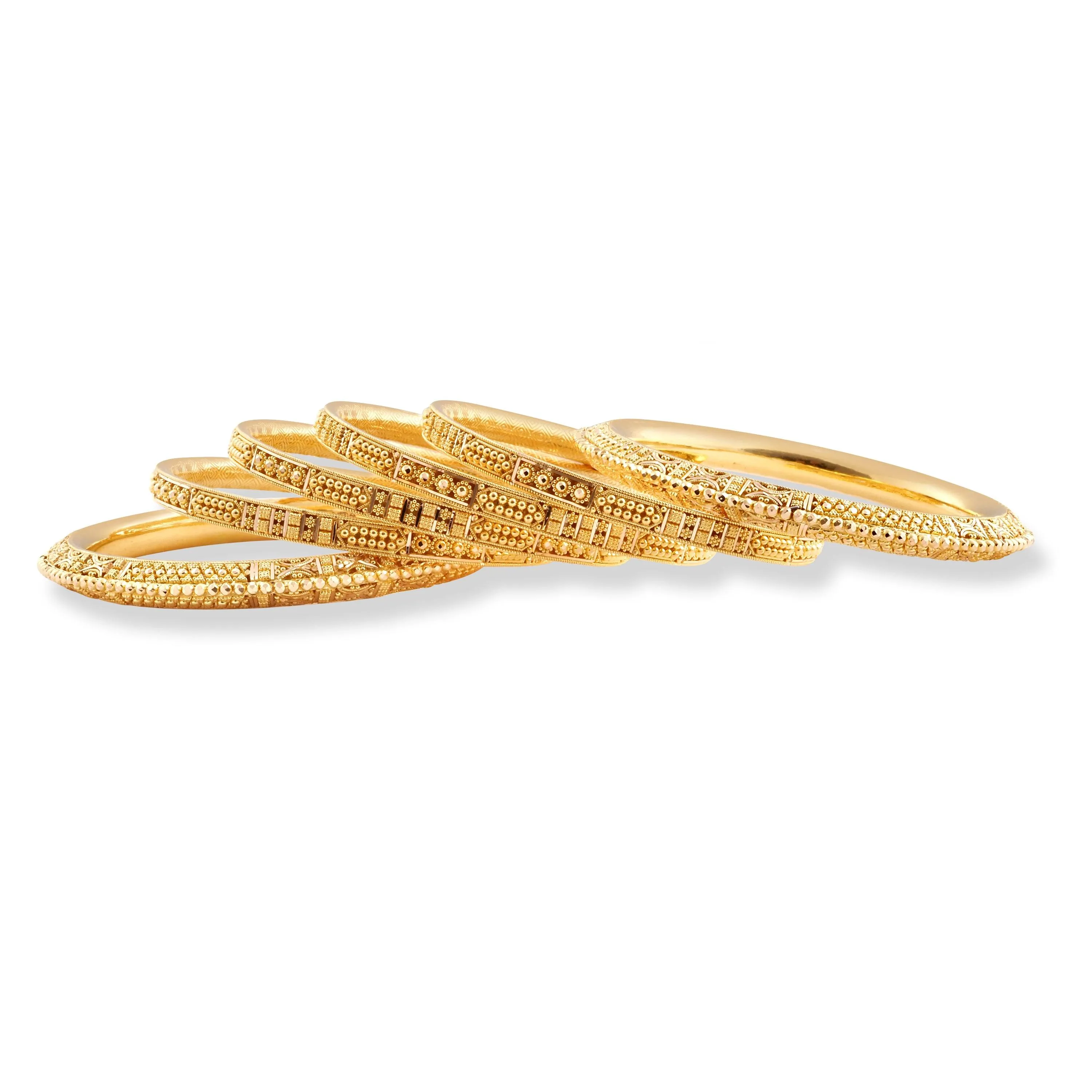 Set of Six 22ct Gold Bangles with Diamond Cut Bead Design and Filigree Work B-8570