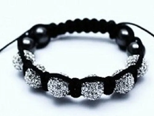 Shamballa Style Bracelet With 9 Crystal Disco Balls - Black