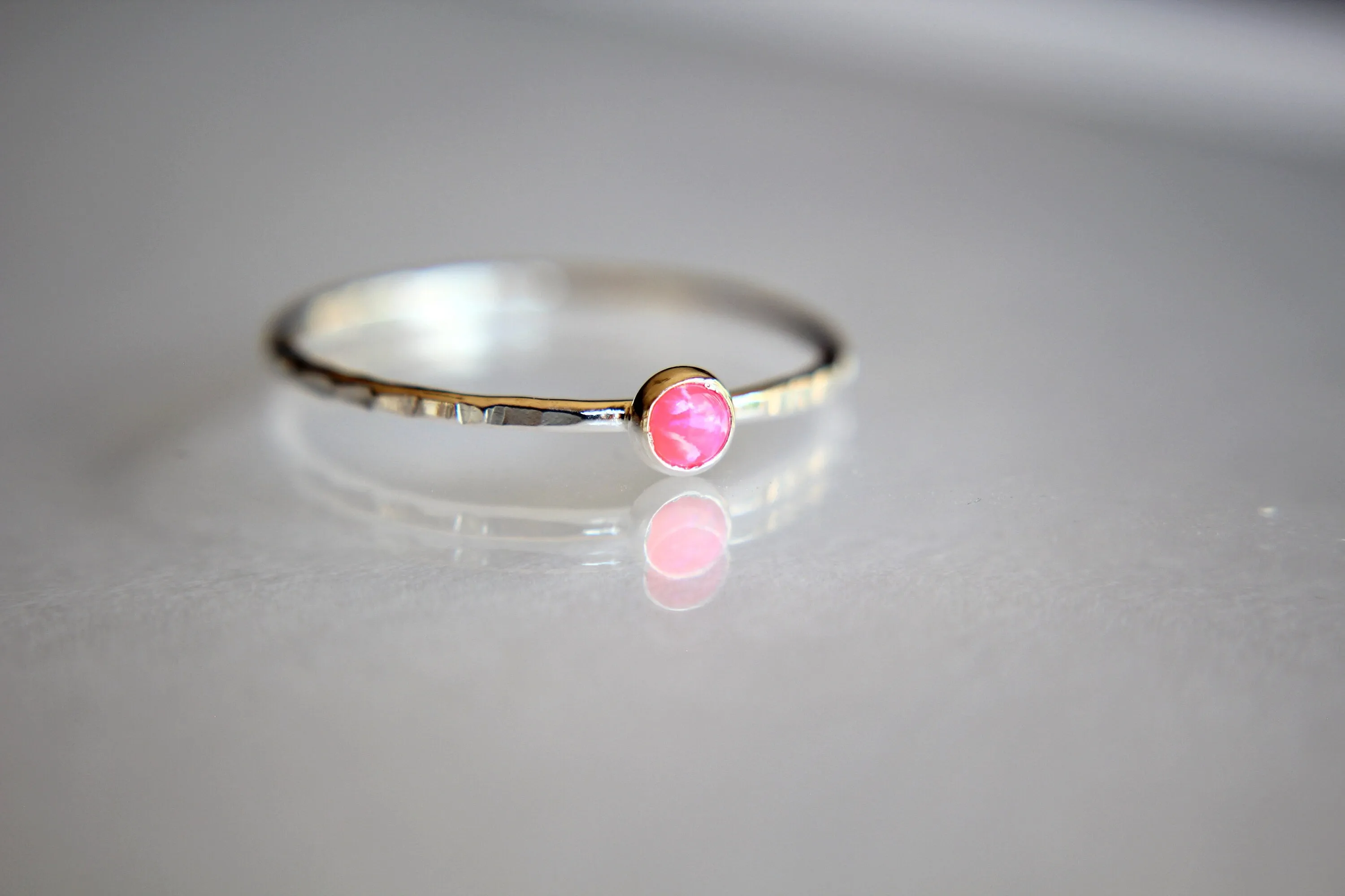 Slim Textured Opal Stacking Ring,Slim Ring,Stacking Gemstone Ring,Customizable Rings,Textured Rings,Whisper Gemstone Rings,Gift,Pink Opal