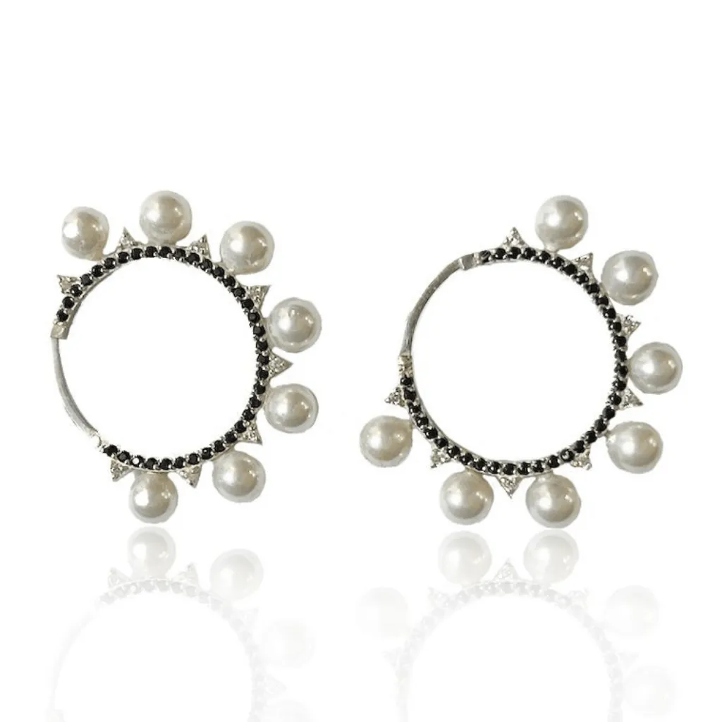 Solid Gold Pearl Hoops