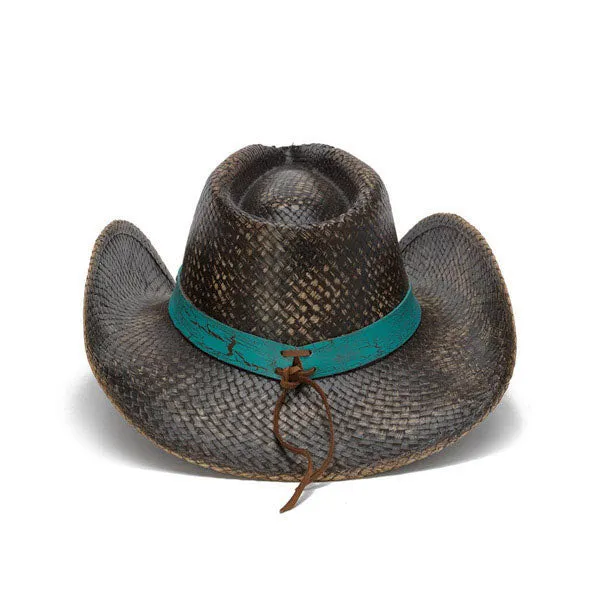 Stampede Hats - Distressed Black Cowboy Hat with Turquoise Band and Rhinestones