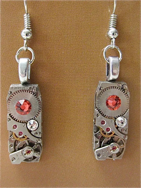 Steampunk Earrings - Made with real watch parts