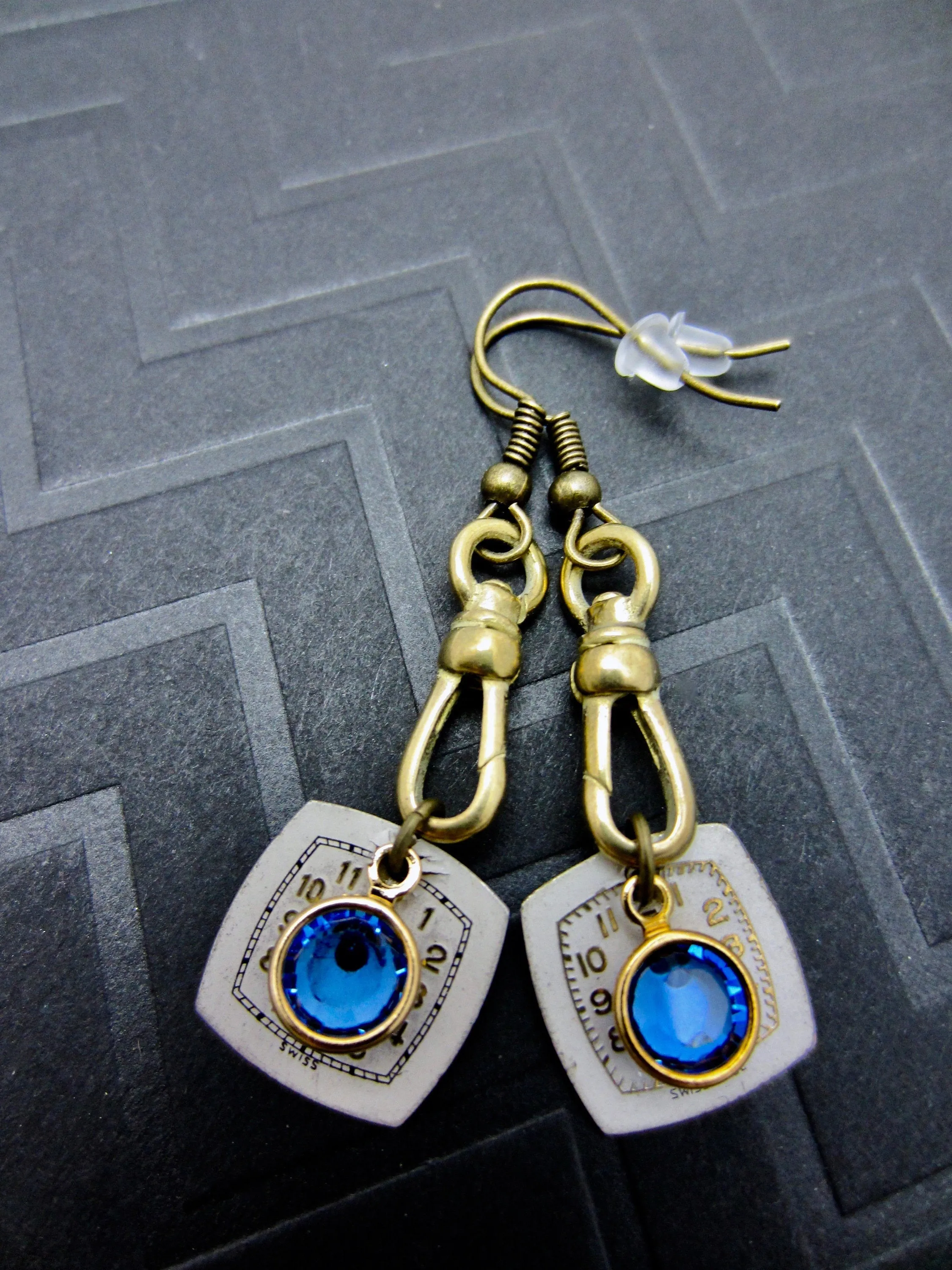 Steampunk Earrings with vintage Watch Dials, Faces Steampunk Earrings , Steampunk jewelry Sapphire Birthstone  Birthday gift