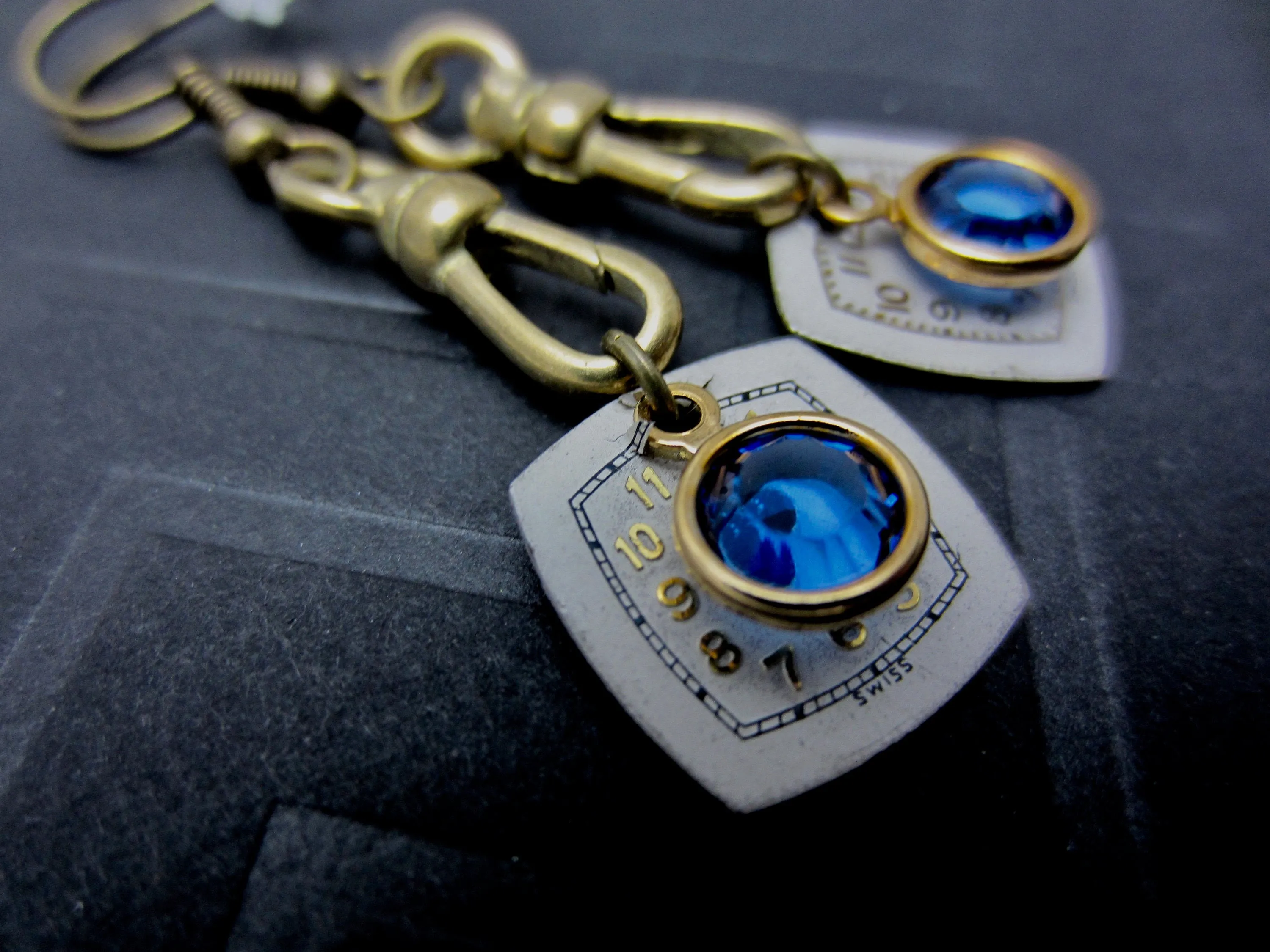 Steampunk Earrings with vintage Watch Dials, Faces Steampunk Earrings , Steampunk jewelry Sapphire Birthstone  Birthday gift