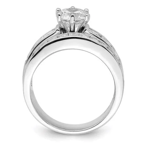 Sterling Silver 2-Piece CZ Round Center with Square Channel Wedding Ring Set