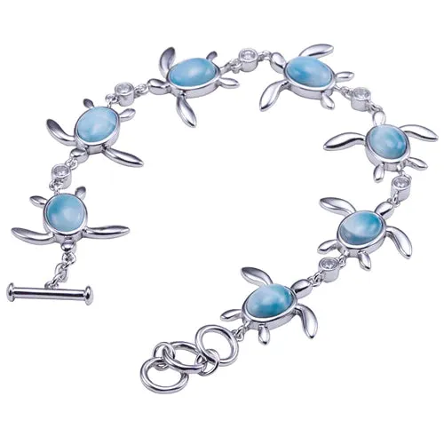 Sterling Silver Alamea Hawaii Larimar Honu Sea Turtle and CZ Bracelet